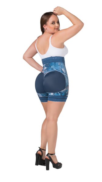 High-waisted butt lifter shaper short / Levanta cola talle alto extra corto índigo